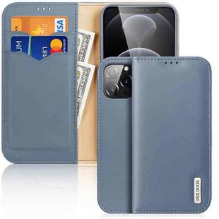 For iPhone 13 Pro Max DUX DUCIS Hivo Series Cowhide + PU + TPU Leather Horizontal Flip Case with Holder & Card Slots (Light Blue)
