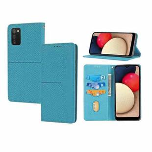 For Samsung Galaxy A02s 164mm Woven Texture Stitching Magnetic Horizontal Flip PU Leather Case with Holder & Card Slots & Wallet & Lanyard(Blue)