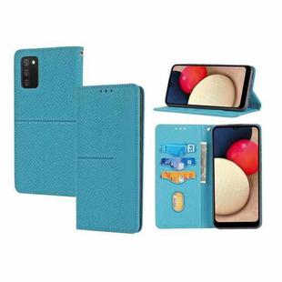 For Samsung Galaxy A03s 164mm Woven Texture Stitching Magnetic Horizontal Flip PU Leather Case with Holder & Card Slots & Wallet & Lanyard(Blue)