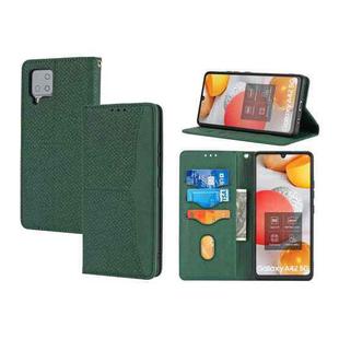 For Samsung Galaxy A42 5G Woven Texture Stitching Magnetic Horizontal Flip PU Leather Case with Holder & Card Slots & Wallet & Lanyard(Green)