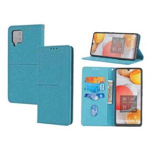 For Samsung Galaxy A42 5G Woven Texture Stitching Magnetic Horizontal Flip PU Leather Case with Holder & Card Slots & Wallet & Lanyard(Blue)