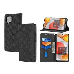 For Samsung Galaxy A42 5G Woven Texture Stitching Magnetic Horizontal Flip PU Leather Case with Holder & Card Slots & Wallet & Lanyard(Black)