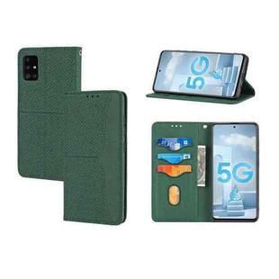 For Samsung Galaxy A71 Woven Texture Stitching Magnetic Horizontal Flip PU Leather Case with Holder & Card Slots & Wallet & Lanyard(Green)