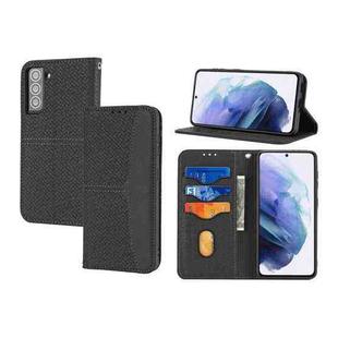 For Samsung Galaxy S21 5G Woven Texture Stitching Magnetic Horizontal Flip PU Leather Case with Holder & Card Slots & Wallet & Lanyard(Black)