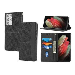For Samsung Galaxy S21 Ultra 5G Woven Texture Stitching Magnetic Horizontal Flip PU Leather Case with Holder & Card Slots & Wallet & Lanyard(Black)