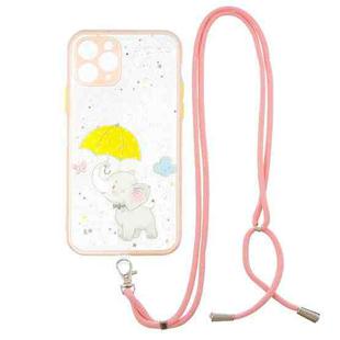 For iPhone 11 Pro Colored Drawing Starry Sky Epoxy TPU Shockproof Case with Neck Lanyard (Elephant)