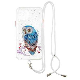 For iPhone 11 Pro Colored Drawing Starry Sky Epoxy TPU Shockproof Case with Neck Lanyard (Owl)