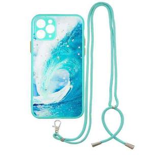 For iPhone 11 Pro Colored Drawing Starry Sky Epoxy TPU Shockproof Case with Neck Lanyard (Waves)