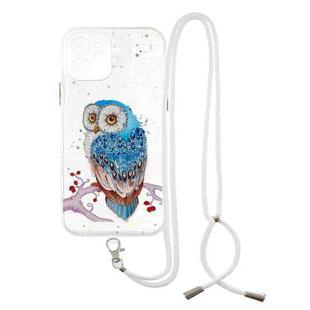 For iPhone 12 Colored Drawing Starry Sky Epoxy TPU Shockproof Case with Neck Lanyard(Owl)