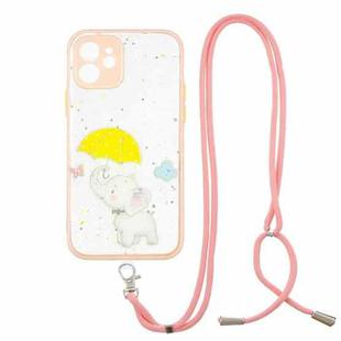 For iPhone 12 mini Colored Drawing Starry Sky Epoxy TPU Shockproof Case with Neck Lanyard (Elephant)