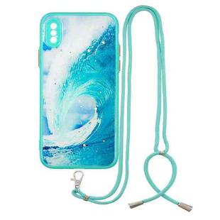 For iPhone X / XS Colored Drawing Starry Sky Epoxy TPU Shockproof Case with Neck Lanyard(Waves)