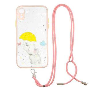 For iPhone XR Colored Drawing Starry Sky Epoxy TPU Shockproof Case with Neck Lanyard(Elephant)