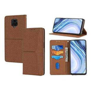 For Xiaomi Redmi Note 9 Pro Max Woven Texture Stitching Magnetic Horizontal Flip PU Leather Case with Holder & Card Slots & Wallet & Lanyard(Brown)