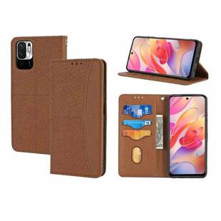 For Xiaomi Redmi Note 10 Woven Texture Stitching Magnetic Horizontal Flip PU Leather Case with Holder & Card Slots & Wallet & Lanyard(Brown)