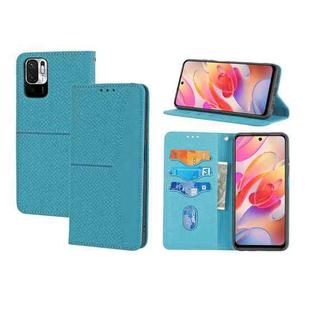 For Xiaomi Redmi Note 10 5G Woven Texture Stitching Magnetic Horizontal Flip PU Leather Case with Holder & Card Slots & Wallet & Lanyard(Blue)