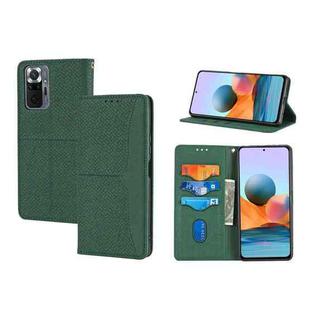 For Xiaomi Redmi Note 10 Pro Max Woven Texture Stitching Magnetic Horizontal Flip PU Leather Case with Holder & Card Slots & Wallet & Lanyard(Green)