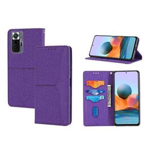 For Xiaomi Redmi Note 10 Pro Max Woven Texture Stitching Magnetic Horizontal Flip PU Leather Case with Holder & Card Slots & Wallet & Lanyard(Purple)