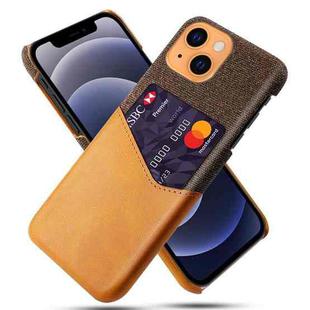 For iPhone 13 mini Cloth Texture PC + PU Leather Back Cover Shockproof Case with Card Slot (Orange)