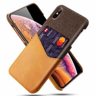 For iPhone X / XS Cloth Texture PC + PU Leather Back Cover Shockproof Case with Card Slot(Orange)