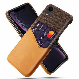 For iPhone XR Cloth Texture PC + PU Leather Back Cover Shockproof Case with Card Slot(Orange)