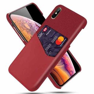For iPhone XS Max Cloth Texture PC + PU Leather Back Cover Shockproof Case with Card Slot(Red)