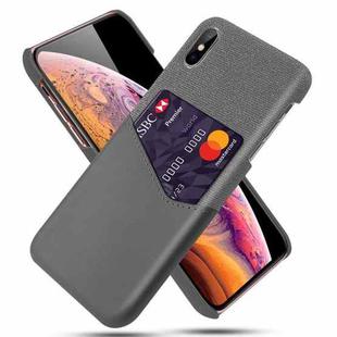 For iPhone XS Max Cloth Texture PC + PU Leather Back Cover Shockproof Case with Card Slot(Grey)