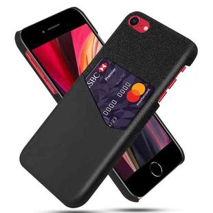 For iPhone SE 2022 / SE 2020 / 8 / 7 Cloth Texture PC + PU Leather Back Cover Shockproof Case with Card Slot(Black)