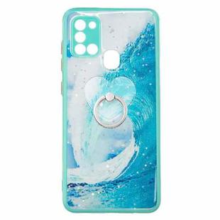 For Samsung Galaxy A21s Colored Drawing Starry Sky Epoxy TPU Shockproof Case with Ring Holder(Waves)