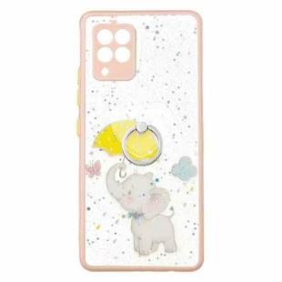 For Samsung Galaxy A42 5G Colored Drawing Starry Sky Epoxy TPU Shockproof Case with Ring Holder(Baby Elephant)