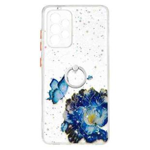 For Samsung Galaxy A52 5G Colored Drawing Starry Sky Epoxy TPU Shockproof Case with Ring Holder(Blue Butterfly)