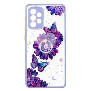 For Samsung Galaxy A72 5G Colored Drawing Starry Sky Epoxy TPU Shockproof Case with Ring Holder(Purple Flower Butterfly)