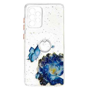 For Samsung Galaxy A72 5G Colored Drawing Starry Sky Epoxy TPU Shockproof Case with Ring Holder(Blue Butterfly)