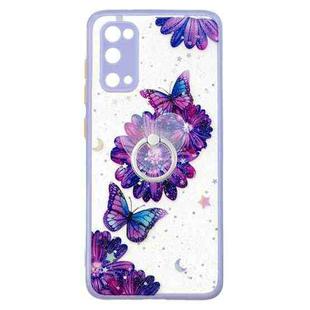 For Samsung Galaxy S20 Colored Drawing Starry Sky Epoxy TPU Shockproof Case with Ring Holder(Purple Flower Butterfly)