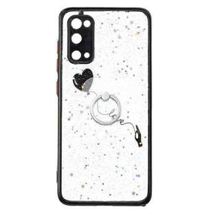 For Samsung Galaxy S20 Colored Drawing Starry Sky Epoxy TPU Shockproof Case with Ring Holder(Heart)