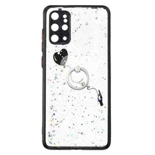 For Samsung Galaxy S20+ Colored Drawing Starry Sky Epoxy TPU Shockproof Case with Ring Holder(Heart)
