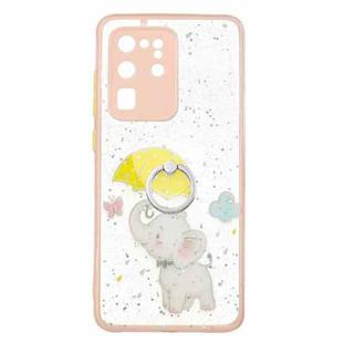 For Samsung Galaxy S20 Ultra Colored Drawing Starry Sky Epoxy TPU Shockproof Case with Ring Holder(Baby Elephant)
