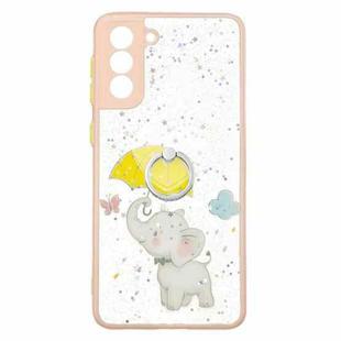 For Samsung Galaxy S21+ 5G Colored Drawing Starry Sky Epoxy TPU Shockproof Case with Ring Holder(Baby Elephant)
