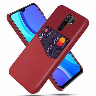 For Xiaomi Redmi 9 Cloth Texture PC + PU Leather Back Cover Shockproof Case with Card Slot(Red)