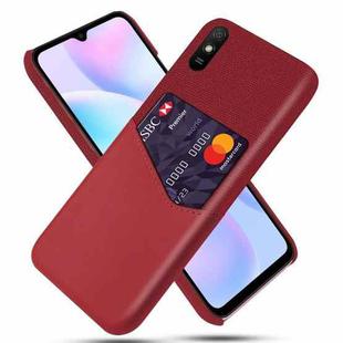 For Xiaomi Redmi 9A Cloth Texture PC + PU Leather Back Cover Shockproof Case with Card Slot(Red)