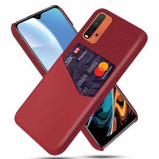 For Xiaomi Redmi 9 Power Cloth Texture PC + PU Leather Back Cover Shockproof Case with Card Slot(Red)