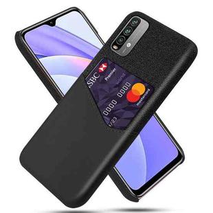 For Xiaomi Redmi Note 9 4G Cloth Texture PC + PU Leather Back Cover Shockproof Case with Card Slot(Black)