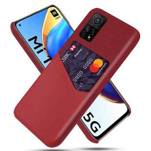 For Xiaomi Mi 10T Pro 5G Cloth Texture PC + PU Leather Back Cover Shockproof Case with Card Slot(Red)