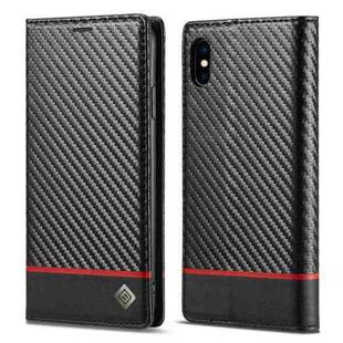 For iPhone XR LC.IMEEKE Carbon Fiber PU + TPU Horizontal Flip Leather Case with Holder & Card Slot & Wallet(Horizontal Black)