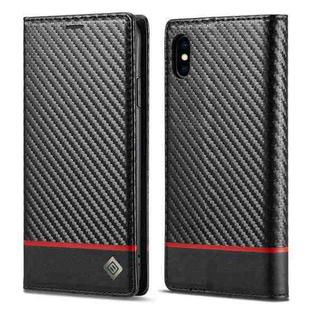For iPhone XS Max LC.IMEEKE Carbon Fiber PU + TPU Horizontal Flip Leather Case with Holder & Card Slot & Wallet(Horizontal Black)