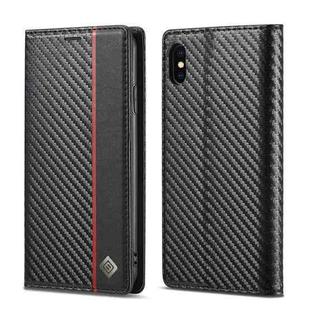 For iPhone XS Max LC.IMEEKE Carbon Fiber PU + TPU Horizontal Flip Leather Case with Holder & Card Slot & Wallet(Vertical Black)