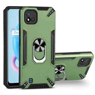 For Realme C20 PC + TPU Protective Case with 360 Degrees Rotatable Ring Holder(Dark Green)