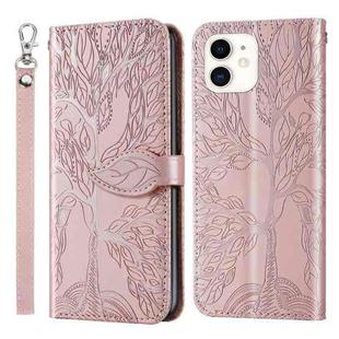 For iPhone 13 mini Life of Tree Embossing Pattern Horizontal Flip Leather Case with Holder & Card Slot & Wallet & Photo Frame & Lanyard (Rose Gold)