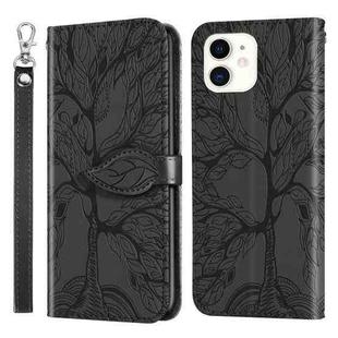 For iPhone 13 mini Life of Tree Embossing Pattern Horizontal Flip Leather Case with Holder & Card Slot & Wallet & Photo Frame & Lanyard (Black)