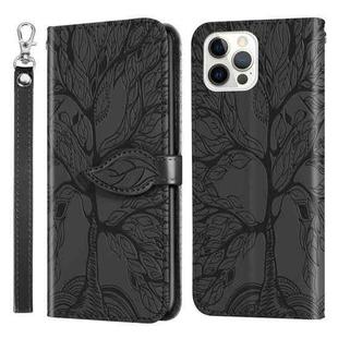 For iPhone 13 Pro Max Life of Tree Embossing Pattern Horizontal Flip Leather Case with Holder & Card Slot & Wallet & Photo Frame & Lanyard (Black)