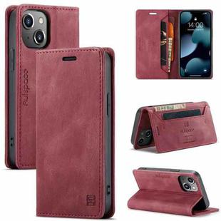 For iPhone 13 mini AutSpace A01 Retro Skin-feel Crazy Horse Texture Horizontal Flip Leather Case with Holder & Card Slots & Wallet & RFID (Wine Red)